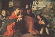 Palma Vecchio The Adoration of the Shepherds with a Donor (mk05) oil on canvas